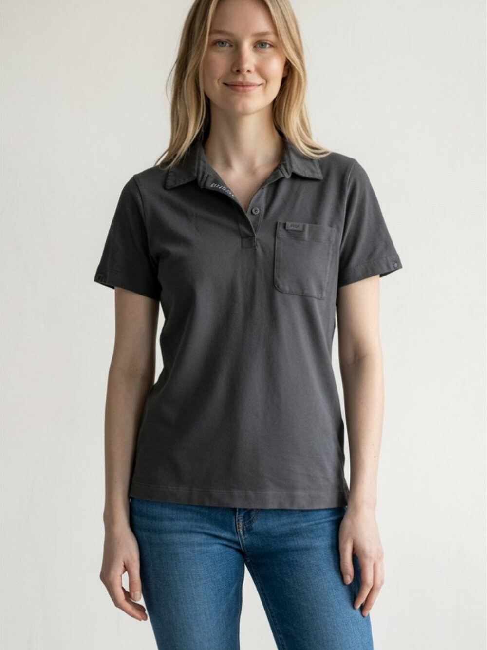 Figs Women's Charcoal Polo with Chest Pocket